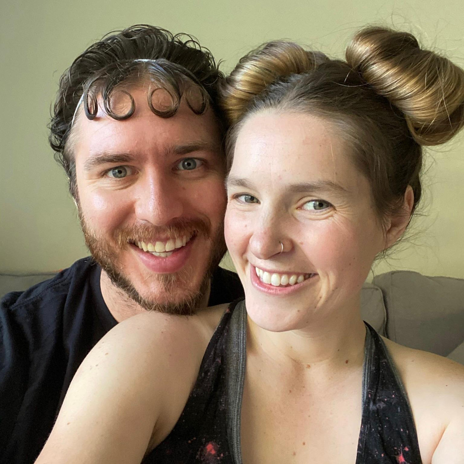 Keeping ourselves entertained in early-Covid days. We each styled the other's hair.