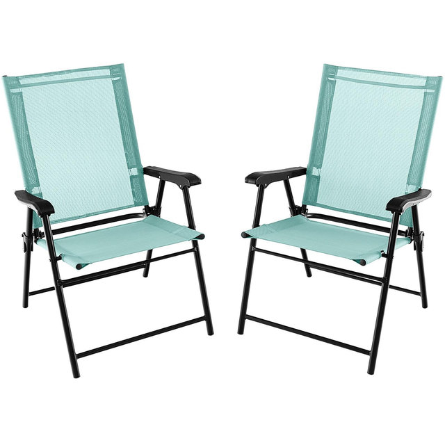 Tangkula Set of 2 Patio Folding Chairs Outdoor Portable Pack Lawn Chairs w/ Armrests Mint Green
