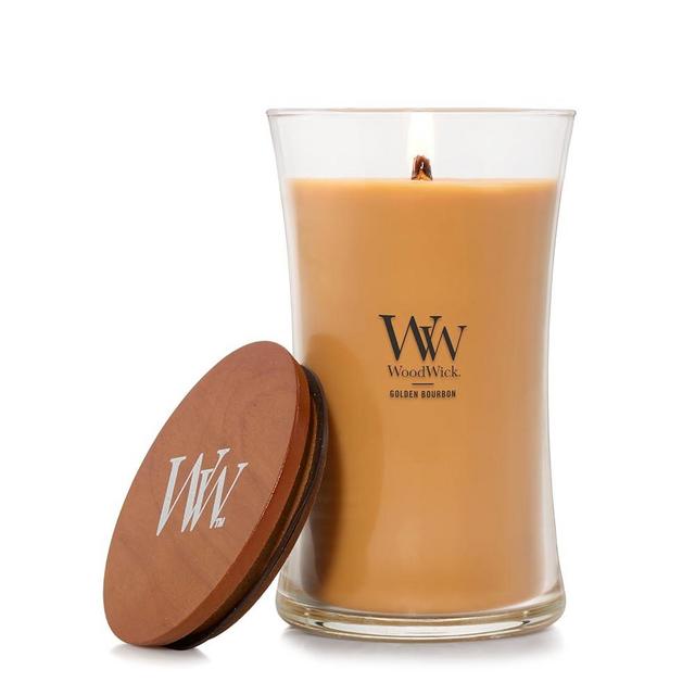 WoodWick Golden Bourbon Scented Large Hourglass Candle, Crackles as it Burns, Up to 120 hrs Burn time, Perfect for Gifting, 21 oz