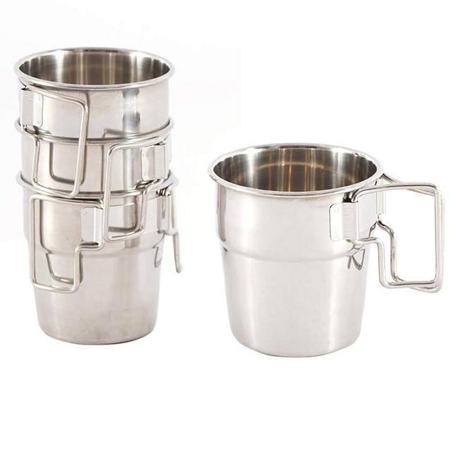 Doherty 4PCS Stackable Stainless Steel Camping Cups with Folding Handle Outdoor Travel Cup Set Camping Stackable Cups