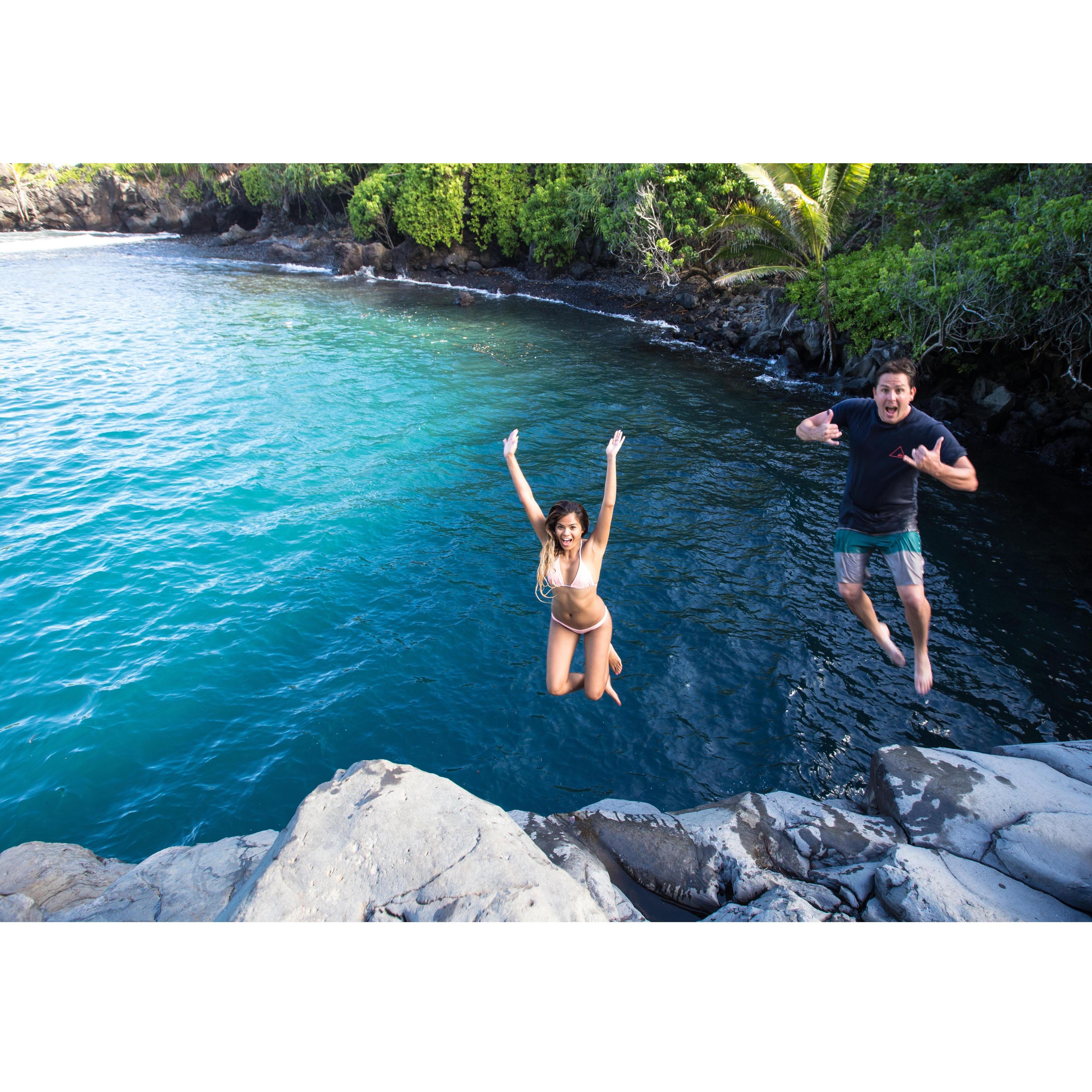 cliff jumping off Hana, Maui