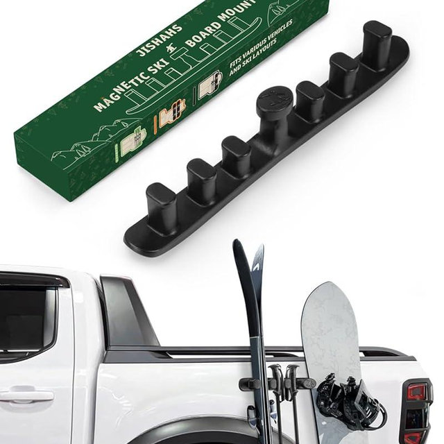 Magnetic Ski Holder for Side of Car – Strips Magnetic Snowboard Mount – Prevent Ski and Snowboard from Tipping Over – Protects Vehicle from Scratches - Snowboard Accessories(Black)