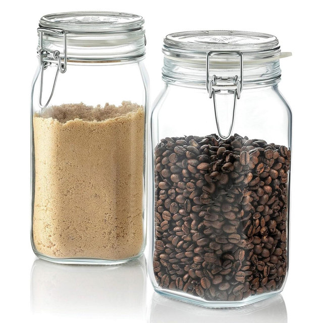Bormioli Rocco Fido Glass Jars - 50.75 oz Large Airtight Container with Clamp Lids & Rubber Seals, BPA-Free Glass Canisters -