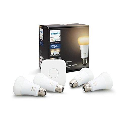 Philips Hue White Ambiance Smart Light Bulb Starter Kit, 4 A19 Smart Bulbs and 1 Hub, Works with Alexa, Apple HomeKit and Google Assistant, (All US Residents)