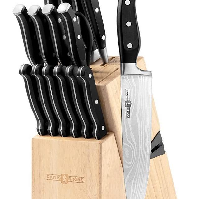 Kitchen Knife Set, PARIS RHÔNE 16-Piece High-Carbon Stainless Steel Knife Set with Block, Chef Knife, Bread Knife, Paring Knife, Built-in Sharpener Included, Ergonomic ABS Full Tang Handle, All-in-One