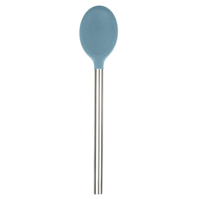 Tovolo Silicone Mixing Spoon with Stainless Steel Handle Blue Slate, Dishwasher Safe Heat Resistant Scratch Resistant Silicone Stirring Cooking Spoon for Nonstick Cookware Kitchen Utensils