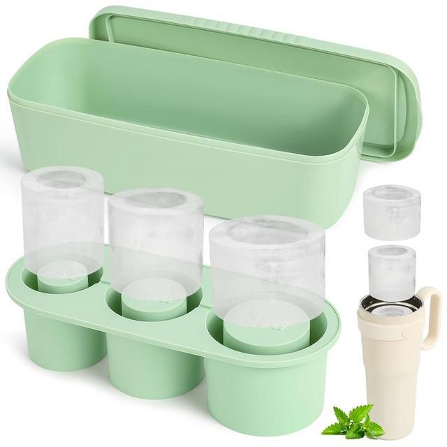 Ice Cube Tray Compatible with Stanley Cup,Silicone Ice Cube Molds with Lid & Bin,3 Hollow Cylinder Ice Mold for Chilling Cocktails, Coffee,Ice Drink, Juice, Whiskey