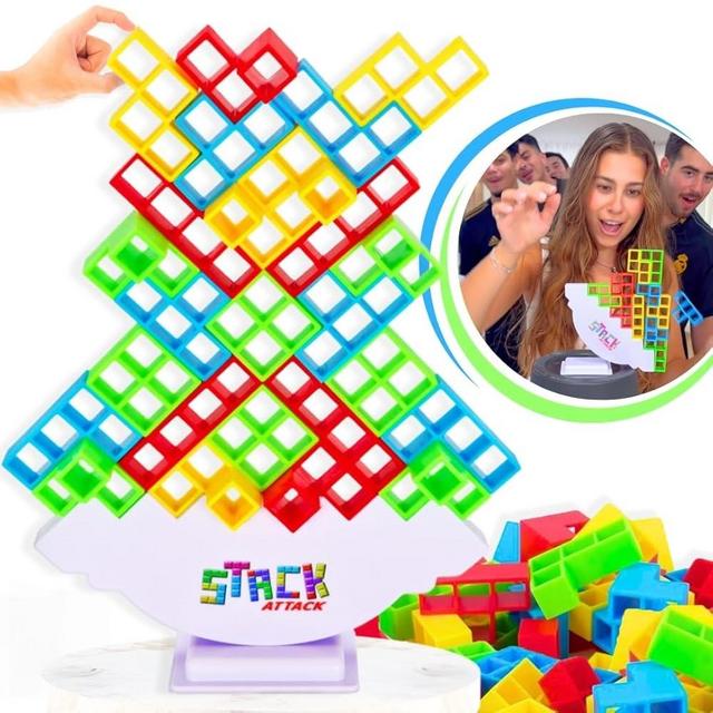 DiFFY TOYS AND GAMES Stack Attack Block Balancing Game | Family Game Night Favorite | Exciting for Kids & Adults | Play Solo or Challenge Friends | Social Media Sensation | for Ages 3+