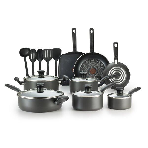Black T-Fal Initiatives 18 Piece Aluminum Non Stick Cookware Set