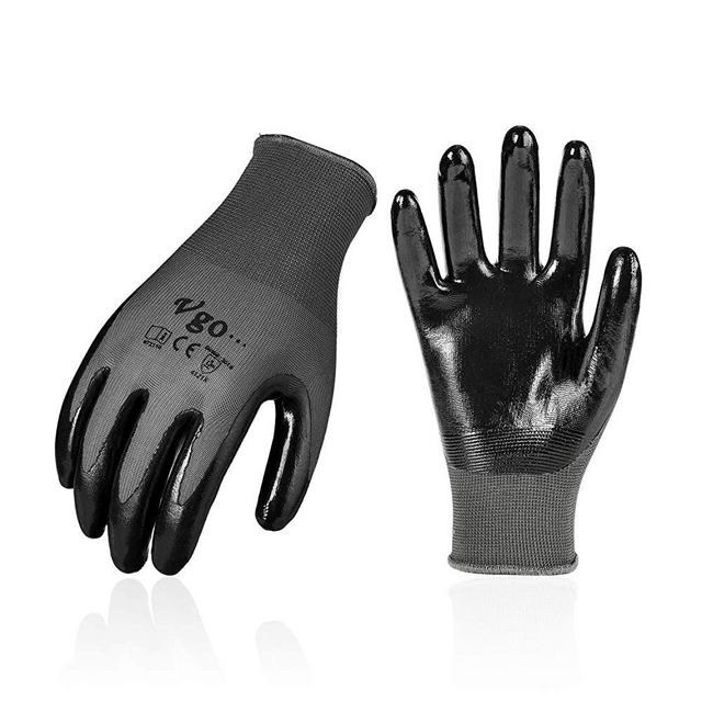 Vgo 10-Pairs Safety Work Gloves, Gardening Gloves, Non-slip Nitrile coating, Dipping Gloves (Size S,Grey,NT2110)
