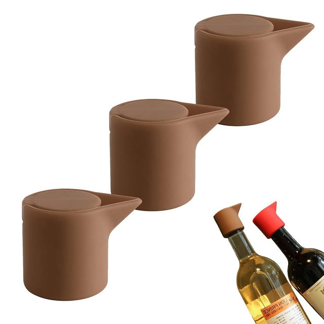 Ultimate Leakproof Wine & Champagne Stopper Set - Durable Silicone Beverage Bottle Sealers, Airtight Portable Wine Savers for Home, Bar, Restaurant, Festivals & New Year Celebrations 3PCS (Brown)