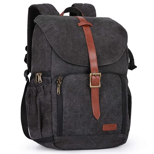 BAGSMART Camera Backpack, Anti-Theft DSLR SLR Camera Bag Water Resistant Canvas Backpack Fit up to 15" Laptop with Rain Cover, Tripod Holder for Women and Men, Black