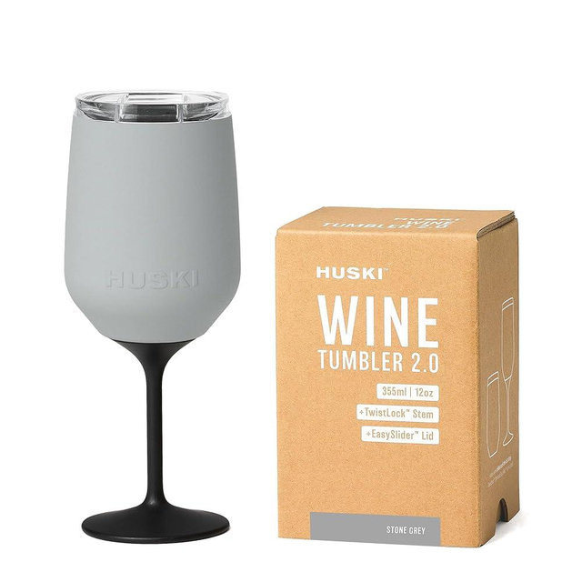 Huski Wine Tumbler 2.0 | NEW | Award-winning Design with Detachable Stem | Premium Stainless Steel Wine Glass with Lid | Triple Insulated Tumbler | 12oz Capacity | Great Gift (Stone Grey)