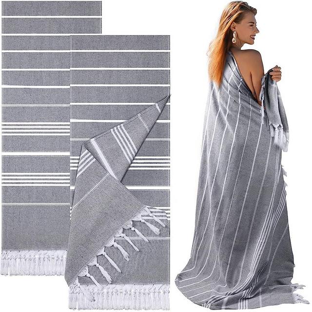 Oudain Turkish Beach Towel Oversized Set of 2, Cotton 61 x 82 Inches Turkish Beach Blanket Lightweight Absorbent Extra Large Quick Dry Sand Proof Beach Towels for Adults Travel Bathroom, Gray