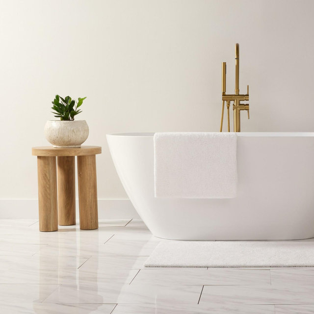 Reversible Solid Cotton Bath Mat,Thick Absorbent Luxury Bath Rug, Washable Spa-Inspired Large Hotel Bath Mat - Becky Cameron , White, 34" x 21"