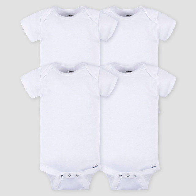 Gerber Baby 4pk Short Sleeve Onesies - White 3-6M