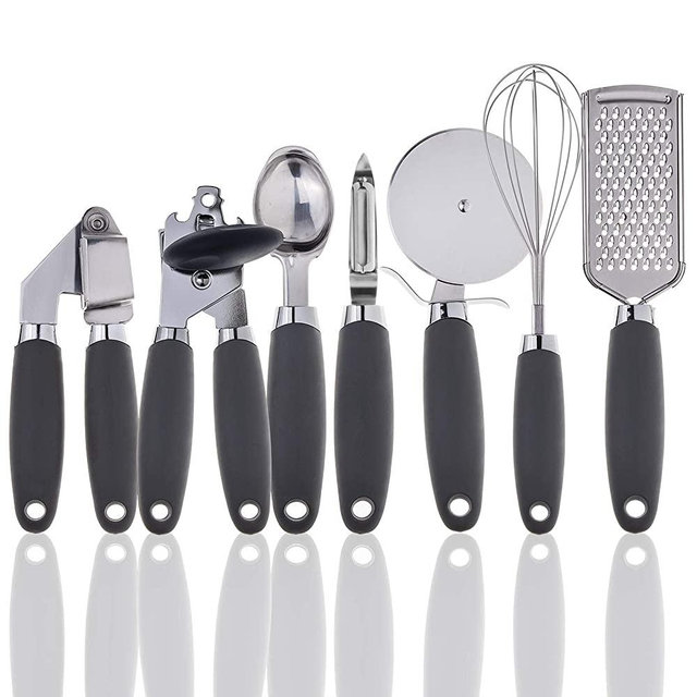 COOK With COLOR 7 Pc Kitchen Gadget Set Stainless Steel Utensils with Soft Touch Grey Handles