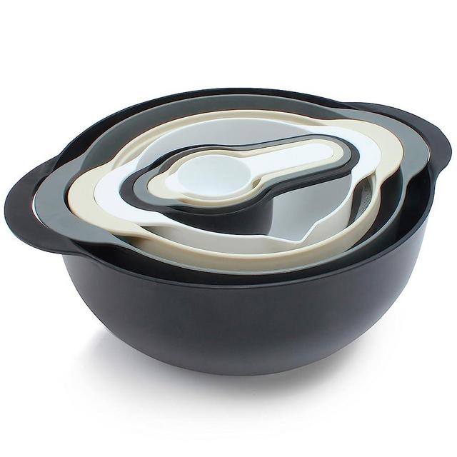 COOK WITH COLOR 8 Piece Nesting Bowls with Measuring Cups Colander and Sifter Set - Includes 2 Mixing Bowls, 1 Colander, 1 Sifter and 4 Measuring Cups, Black