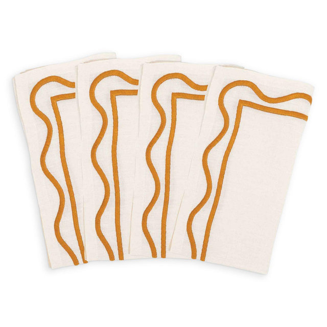 Misette Colorblock Embroidered Linen Napkins, Set of 4