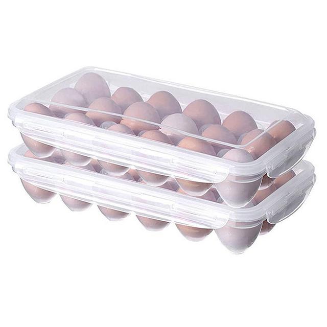 XBY-US 2 Pack Covered Egg Holders,Egg Holder For Refrigerator,egg Storage Container,Plastic Refrigerator Egg Trays,camping egg box,Deviled Egg Tray Carrier with Lid Fits 18X2 Eggs(36 Eggs)