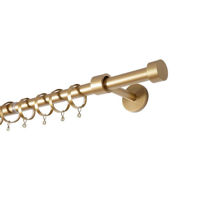TWOPAGES Adjustable Curtain Rod, Heavy Duty Curtain Rod Set with Brackets and Rings, 1 Inch Diameter Wall Mounted Drapery Rod 28 to 140 Inch Length, Gold