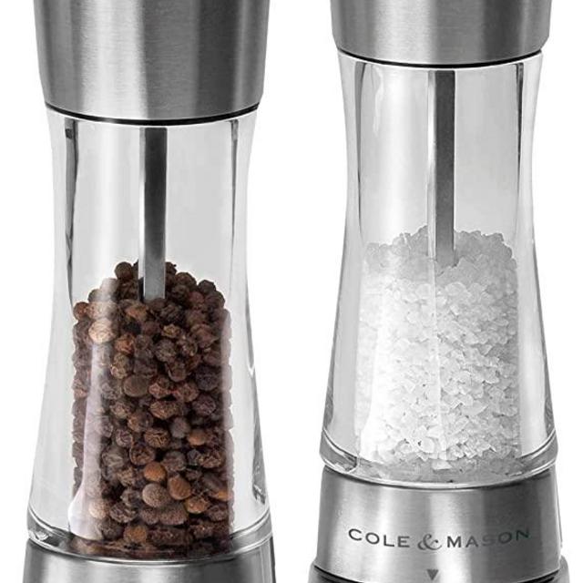 Cole & Mason H59408G Derwent Salt and Pepper Mills | Gourmet Precision+ | Stainless Steel/Acrylic | 190mm | Gift Set | Includes 2 x Salt and Pepper Grinders | Lifetime Mechanism Guarantee