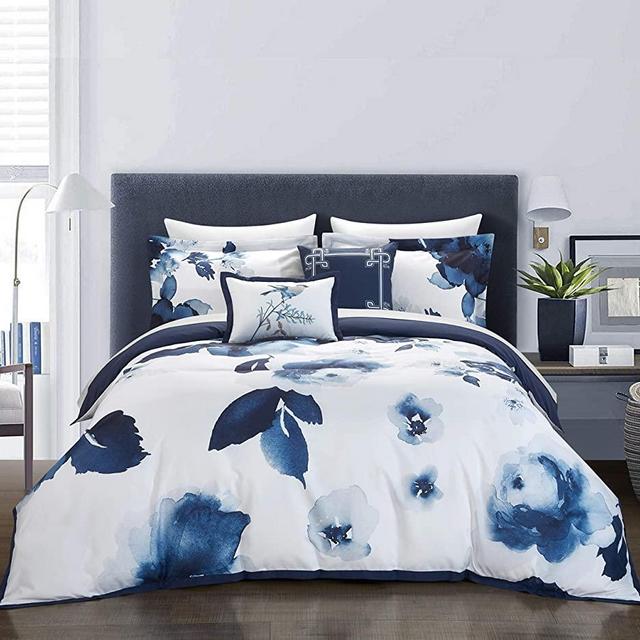 Chic Home Brookfield Garden 9 Piece Comforter Set Large Scale Floral Pattern Print Bed in a Bag - Sheet Set Decorative Pillows Shams Included, King Blue