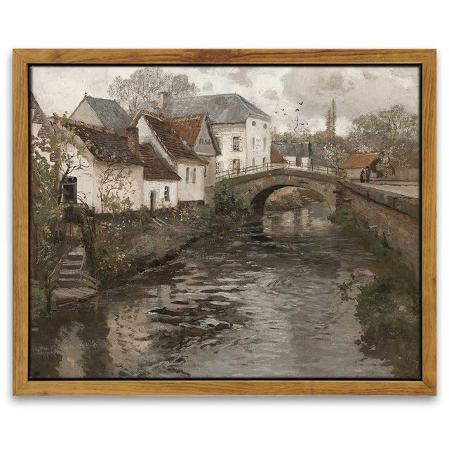 InSimSea Framed Canvas Wall Art Vintage Decor, Room Decor Vintage Scenery Office Home Bathroom Decor Wall Art, Classical Oil Painting Small town near La Panne Canvas Prints, 8"x10"