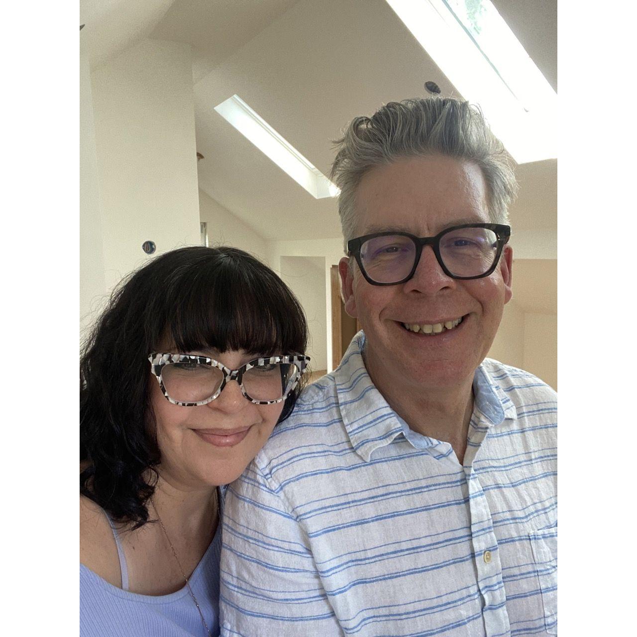 In our newly remodeled bedroom - woohoo!  Shacked up.