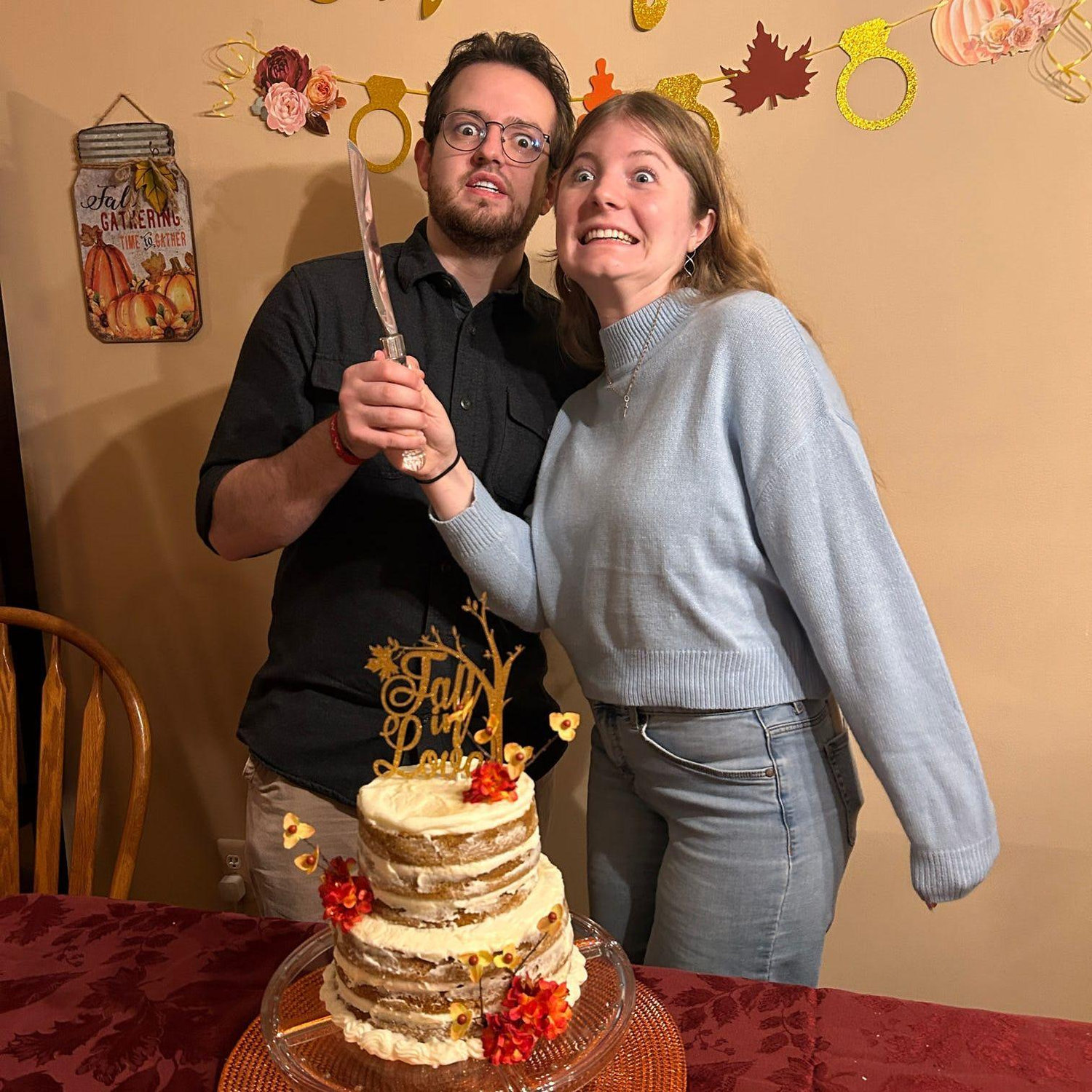 Cake cutting practice at our engagement party