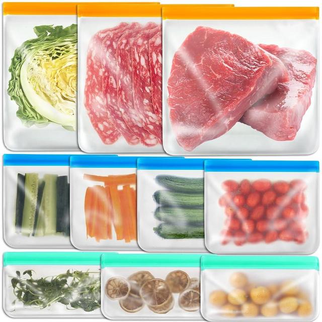 10 Pack Reusable Ziplock Bags Silicone Bags, 3 Large Food Storage Bags Gallon Freezer Bags 4 Reusable Sandwich Bags Zip Lock 3 Snack Bags, Lunch Home Kitchen Fridge Organization Meal Prep Containers