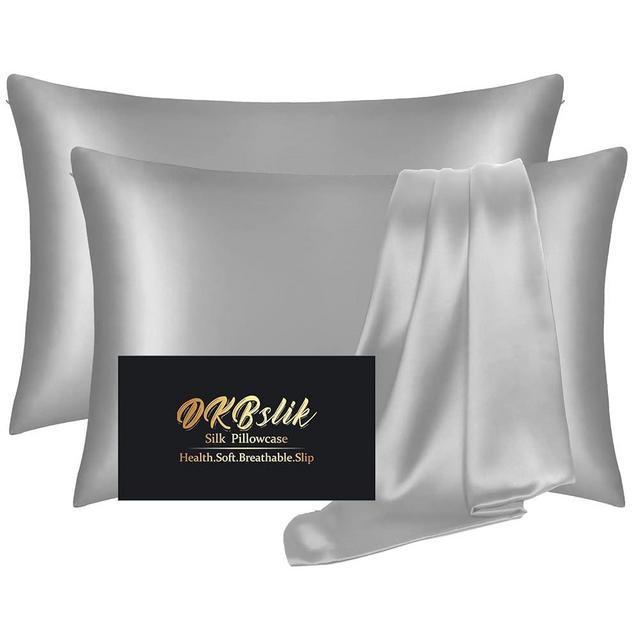 Silk Pillowcase 2 Pack, Mulberry Silk Pillow Cases Queen Size Set of 2, Anti Acne Silk Pillowcase for Hair and Skin, Natural Silk Satin Pillowcases Gifts for Women Men 2 Pack with Hidden Zipper, Grey