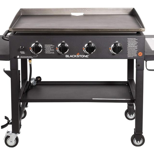 Blackstone; Cooking Station 4 Burner Propane Fueled Restaurant Grade Professional 36 Inch Outdoor Flat Top Gas Griddle with Built in Cutting Board, Garbage Holder and Side Shelf (1825), Black