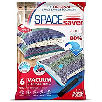 Spacesaver Premium Vacuum Storage Bags 6 Pack (2 x Medium, 2 x Large, 2 x Jumbo) 80% More Storage! Hand-Pump for Travel! Double-Zip Seal and Triple Seal Turbo-Valve for Max Space Saving! (6 Pack)