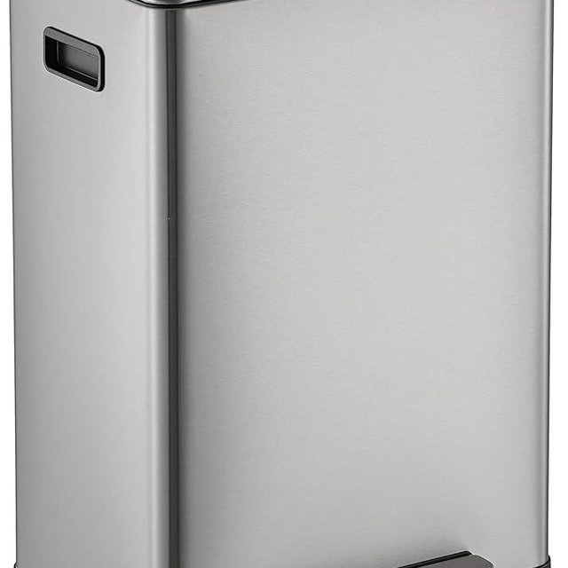Simpli-Magic Infinity Edge 60 Liter / 16 Gallon Rectangular Hands-Free Extra Large Kitchen Step Trash Can, Soft-Close Single Lid Recycling Bin, Stainless Steel, Silver, 79678