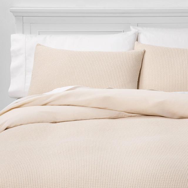 King Washed Waffle Weave Duvet Cover & Sham Set Natural - Threshold™