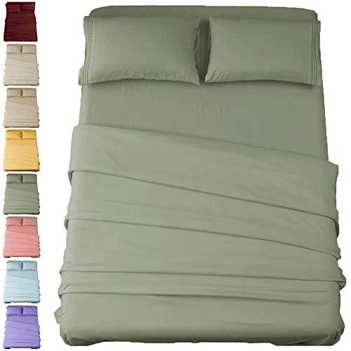 SONORO KATE Bed Sheet Set Super Soft Microfiber 1800 Thread Count Luxury Egyptian Sheets 16-Inch Deep Pocket，Wrinkle and Hypoallergenic-4 Piece (Sage, Queen)