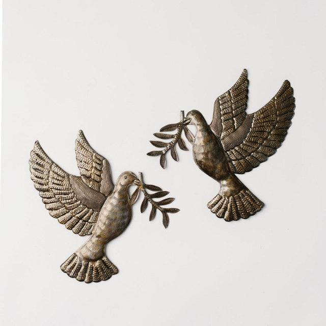 Recycled Metal Dove Pair Wall Art, made in haiti, haitian metal art, christmas wall art, religious wall art