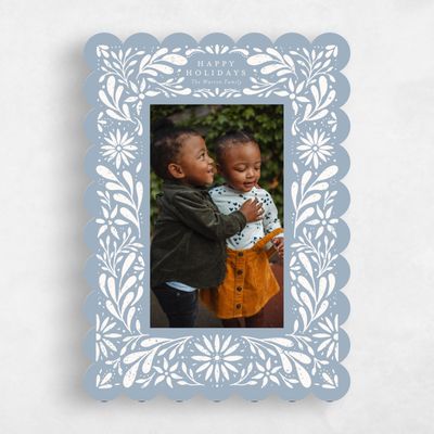 Blue Scalloped Holiday Card - Garland Portrait