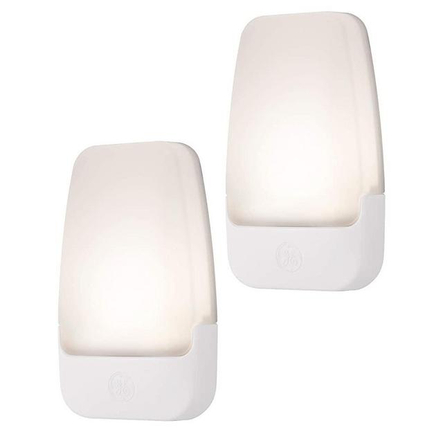 GE LED Night Light, 2 Pack, Plug-In, Dusk-to-Dawn Sensor, Home Décor, Ideal for Bedroom, Nursery, Bathroom, Hallway, Soft, 30966, White | Automatic, 2