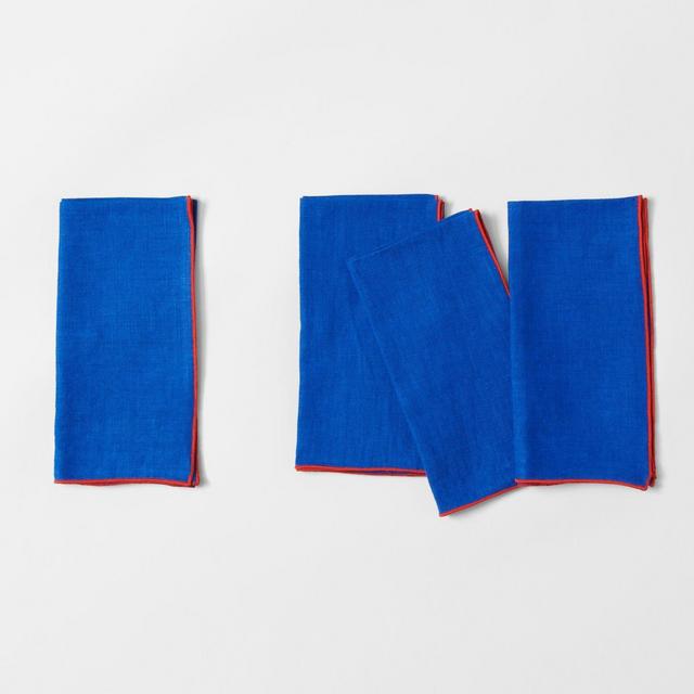 Cobalt Linen Napkin with Red Merrowed Edge