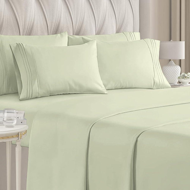 King Size Sheet Set - 6 Piece Set - Hotel Luxury Bed Sheets - Extra Soft - Deep Pockets - Easy Fit - Breathable & Cooling Sheets - Wrinkle Free - Comfy - Light Sage Green Bed Sheets - King Sheets 6 PC