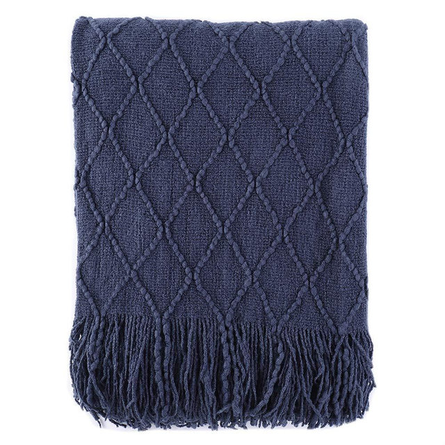 Battilo 100% Acrylic Knit Throw Classic Knitted Throw Blankets for Couch Chair Sofa, 50 x 60 Inch, Soft Warm Lightweight (Navy)