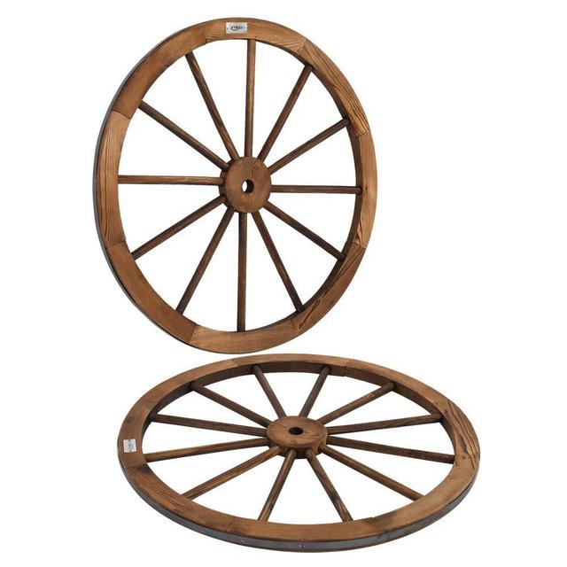 VINGLI 30" Decorative Wooden Wheel (Set of 2), Vintage Old Western Style Wall Hanging Wagon for Bar, Garage, Patio, Carbonized Solid Fir Wood