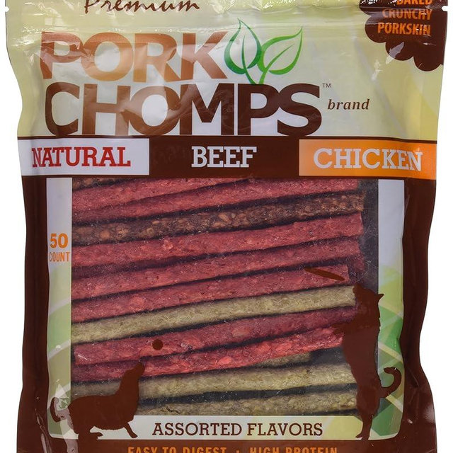 Pork Chomps Dog Chews, 5-inch Munchy Sticks, Assorted Flavors, 50 Count