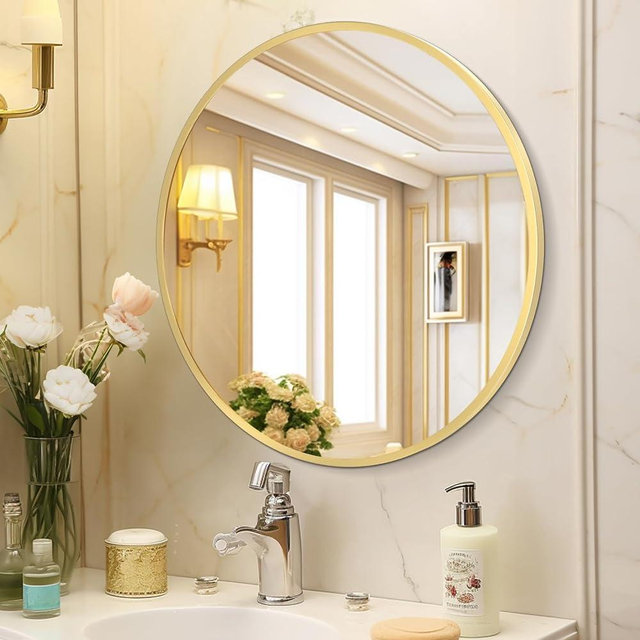 HARRITPURE Round Mirror 30 Gold Wall Mounted Circle Mirrors Vanity Mirror with Brushed Aluminum Alloy Frame Modern Decoration for Bathroom, Living Room, Vanity, Bedroom, Entryway