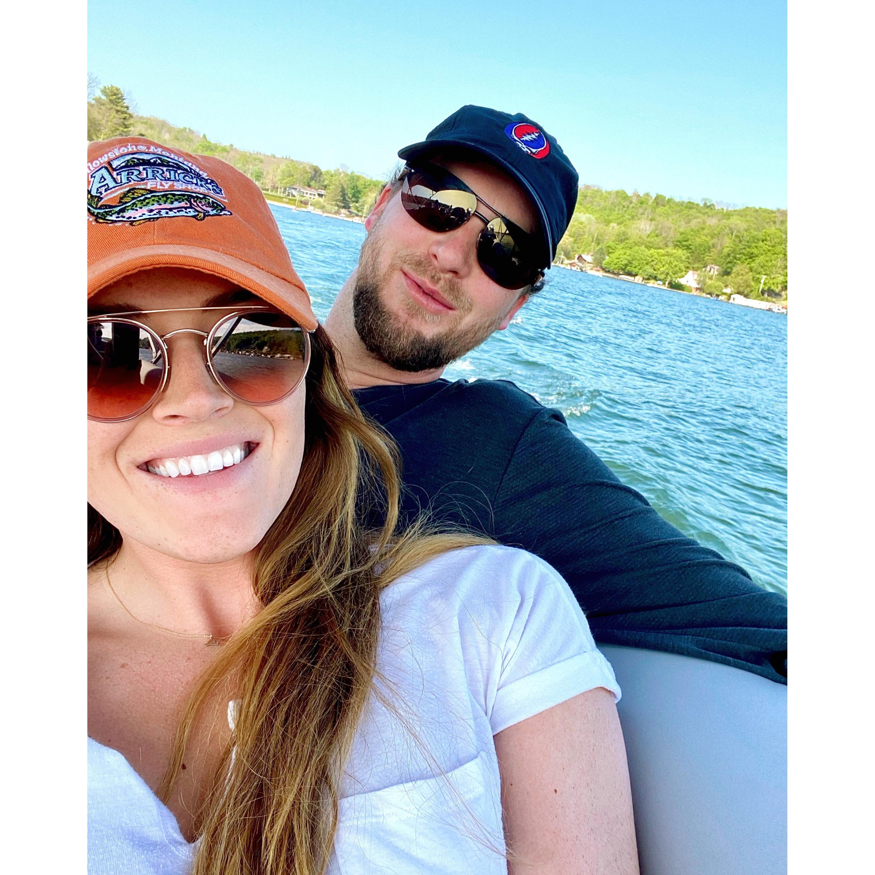 Enjoying a boat ride on Harvey's Lake