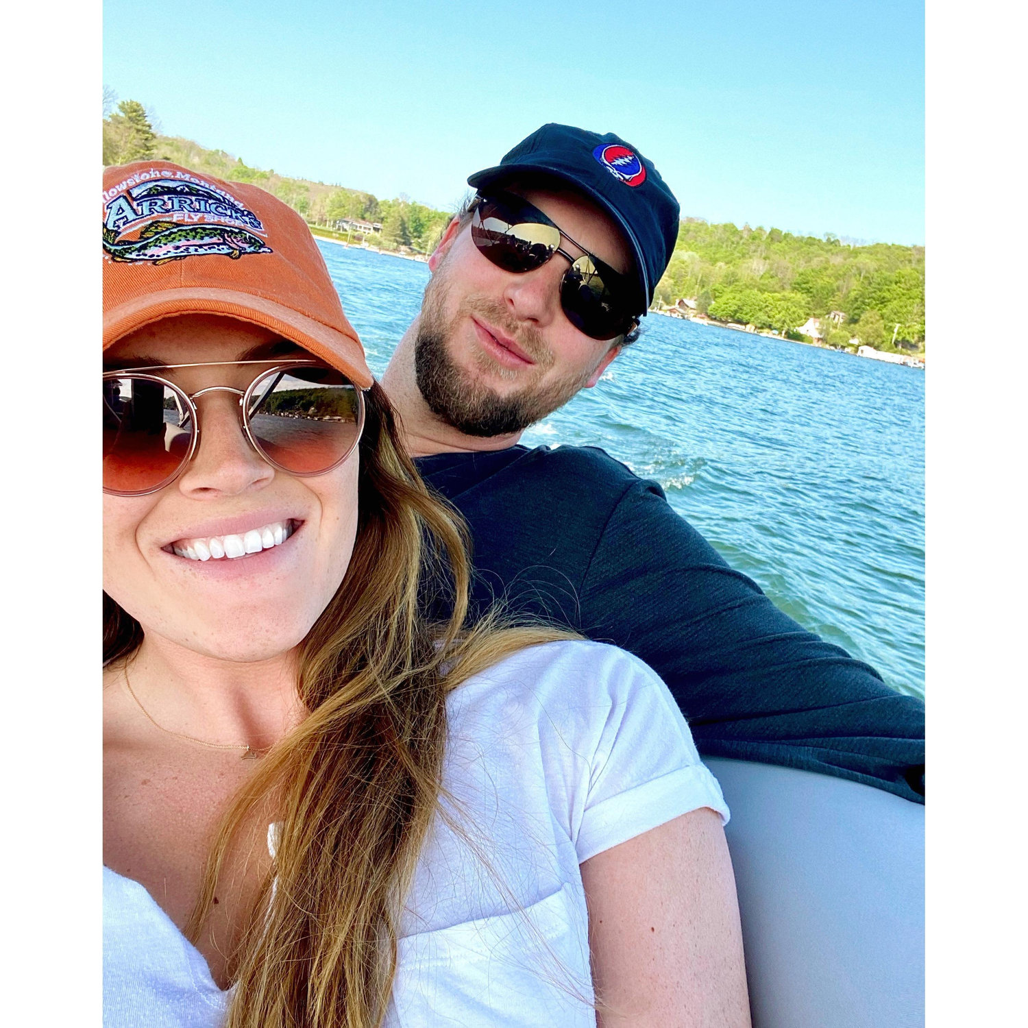 Enjoying a boat ride on Harvey's Lake
