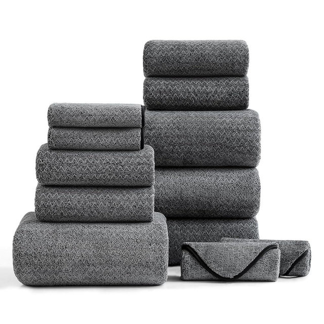 Ultra Soft Bath Towel Set,12 Piece (4 Bath Towels,4 Hand Towels,4 Washcloths) Family Bathroom Towel Set with Hanging Loops,Quick Dry Extra Absorbent Fluffy Shower Towel for Bathroom,Hotel,Spa-Black