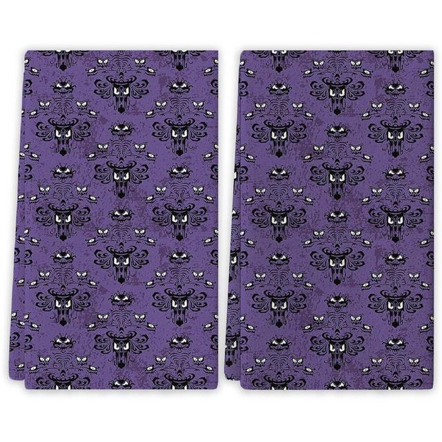 Yarcooly Halloween Kitchen Towels Purple Halloween Dish Towels Haunted Mansion Decor Halloween Decorations for Home Party, White